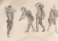 a drawing of a group of nudes in various poses