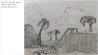 a drawing of a palm tree and palm trees