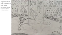 a drawing of an aquarium in the center of the river